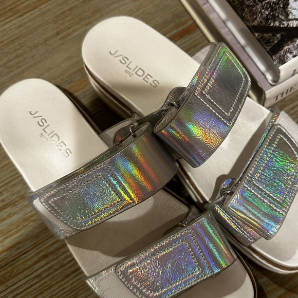 Womens J Slides Baha Silver Metallic Slides - Picture 3 of 3
